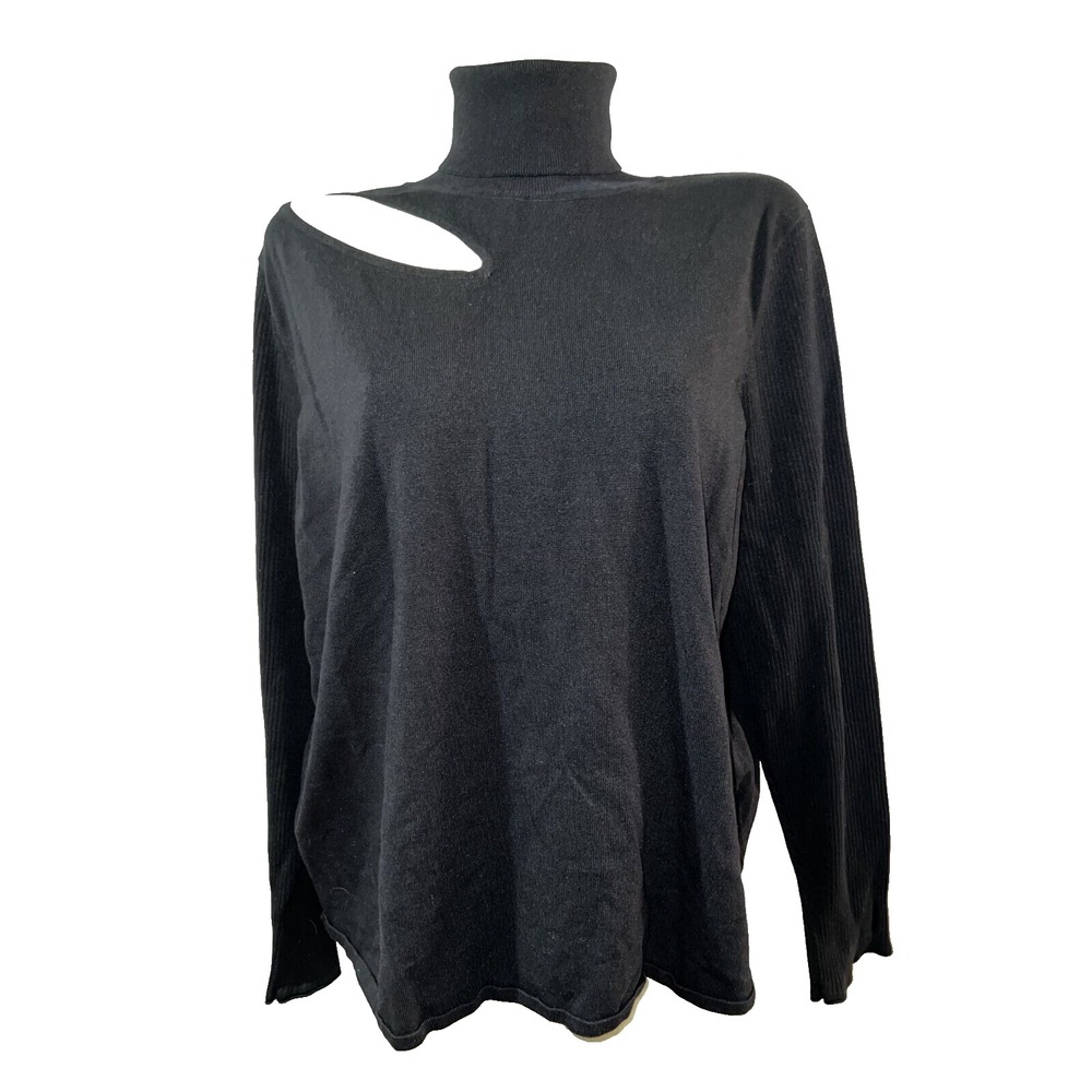 ASOS DESIGN Curve Black Turtleneck Sweater Shoulder Cutout Thumbhole US 24
